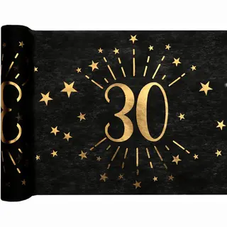 Santex Tafelloper 30 Jaar Verjaardag - 30 X 500 Cm - Op Rol - Zwart/goud - Feestartikelen