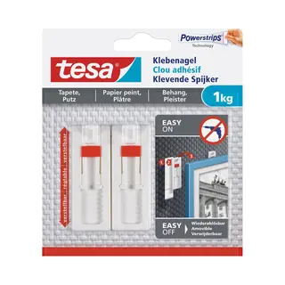 Tesa Klevende Spijkers - 4x Stuks - Verstelbaar - Wit - Voor Behang En Pleisterwerk - Draagkracht 1 Kg - Spijker / Schroeven