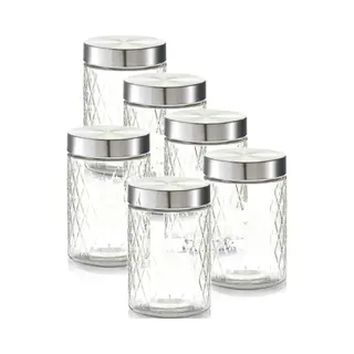 Zeller Keuken Voorraadpotten / Bewaarpotten - 6x - 1200 Ml - Geruit Glas - 11 X 17 Cm