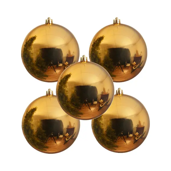 Decoris Grote Kerstbal - 5x - Goud - Glans - Kunststof - 14 Cm - Onbreekbaar - Kerstversiering - Kerstboomversiering thumbnail