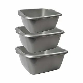 Hega Hogar 3x Stuks Afwasteiltjes - Afwasbakken - Zilver - Kunststof - 6 -10 - 15 Liter Inhoud