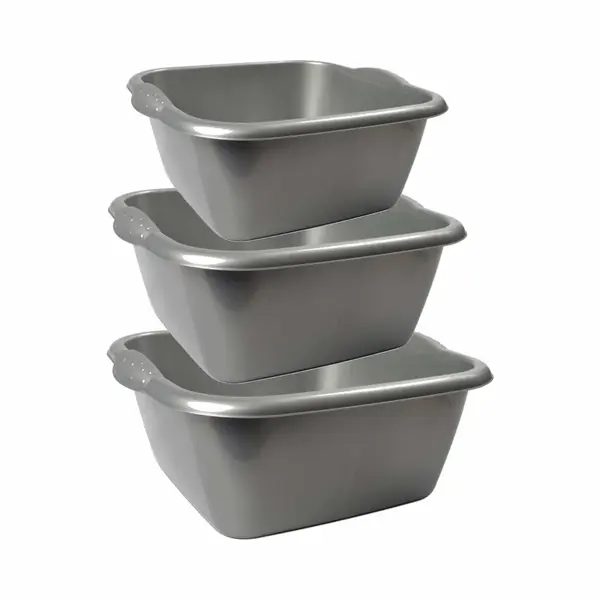 Hega Hogar 3x Stuks Afwasteiltjes - Afwasbakken - Zilver - Kunststof - 6 -10 - 15 Liter Inhoud thumbnail