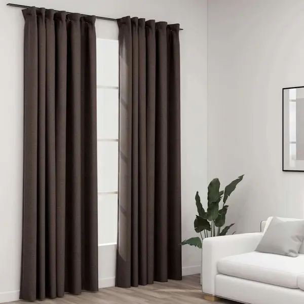 VidaXL Verdunkelungsvorhänge Haken Leinenoptik 2 Stk. Taupe 140x245 Cm thumbnail