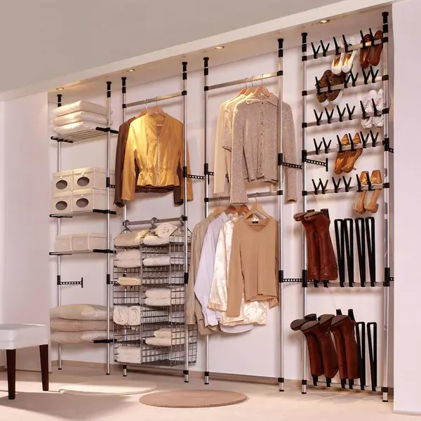 Telescopic Wardrobe System With Rods And Shelf Aluminium Vidaxl thumbnail