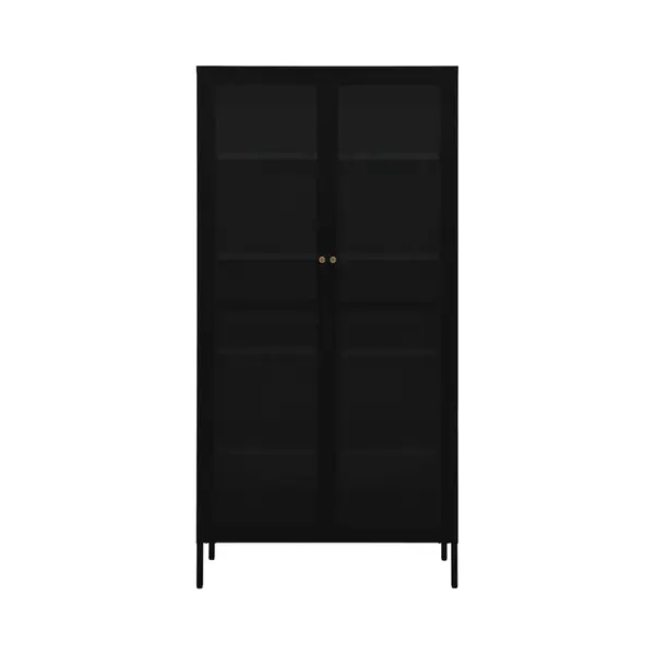 VidaXL Black Steel And Tempered Glass Display Cabinet - Adjustable Shelves For Versatile Storage - Modern And Durable Design For Living Room Decor thumbnail