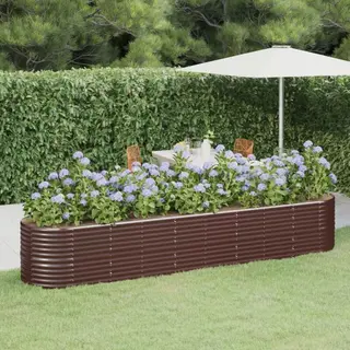 Hochbeet Pulverbeschichteter Stahl 368x80x68 Cm Braun - Vidaxl