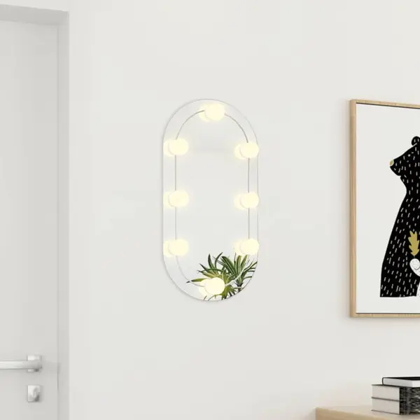 Mirror With Led Lights 60x30 Cm Glass Oval Vidaxl thumbnail