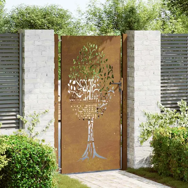 Vidaxl The Living Store Gartentor 105x180 Cm Cortenstahl Baum-design - Cortenstahl Tor - Gartentor - Metalltor - Zaun - Gartenzaun thumbnail