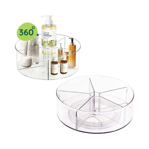 Xivada Draaiplateau Met 5 Verdelers - 28 Cm - Hoge Rand - Make-up Organizer Draaiend - Lazy Suzan thumbnail