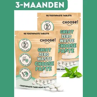 Choose! Choose Family Box - Tandpasta Tabletten 3-Maanden Voorraad - Duurzaam - Aanbevolen Door Tandartsen - Zero Waste - Vegan - Fluoride - Ecologisch