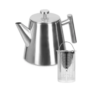 Castagnola Theepot Met Filter - Theekan Dubbelwandig - Roestvrijstalen Thermoskan - Isoleerkan 1 L - Rvs - Geborsteld Zilver