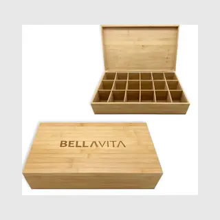 Bellavita Xxl Bamboe Theedoos - 18 Vaks - Xxl Formaat - 46, 4x27, 5x10cm - Thee - Hout - Opbergdoos - Doos - Keuken Accessoires