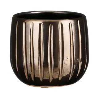 Mica Decorations Plantenpot - Keramiek - Brons Glans / Ribbels - D14 X H12 Cm - Bloempot Pablo