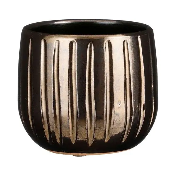 Mica Decorations Plantenpot - Keramiek - Brons Glans / Ribbels - D14 X H12 Cm - Bloempot Pablo thumbnail