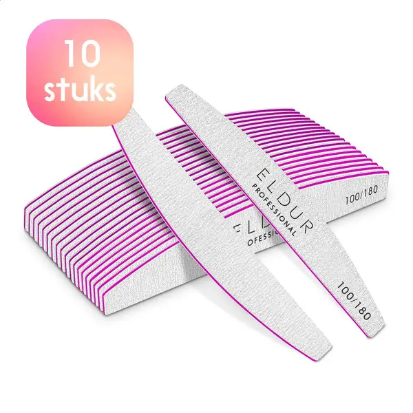 Eldur® Professionele Nagelvijl 10pcs - Moon #100/180 - Nagelverzorging - Top Kwaliteit thumbnail