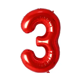 Q2P Ballon Cijfer 3 Jaar Rood Helium Ballonnen Verjaardag Versiering Cijfer Ballonnen Feest Versiering Met Rietje - 70Cm