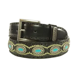 Sendra Boots Riem 7605 Zwart Handgemaakt Dames Heren Riem Cowboy Western Ibiza Bohemian 4cm Brede Jeans Broekriem Concho's Turquiose Verwisselbare