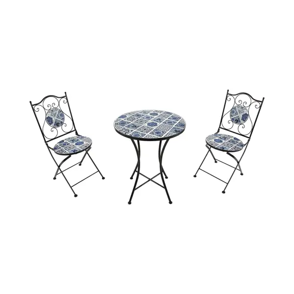 Axi Amélie Bistroset 3-teilig Mit Mosaik Design Delftblau | Bistrotisch Mit 2 Stühlen | Bistro Gartenmöbel Set Für Garten/Balkon/Terrasse | thumbnail