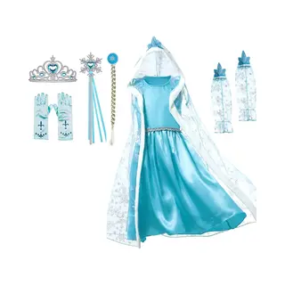Het Betere Merk Prinsessenjurk Meisje - Carnavalskleding - Elsa Jurk - Verkleedkleding Meisje - Maat 110/116 - Kroon - Toverstaf