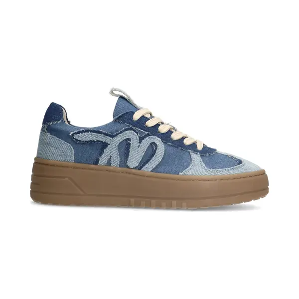 Manfield Blauwe Denim Sneakers Met Plateau Zool Met Veters - Maat 42 thumbnail