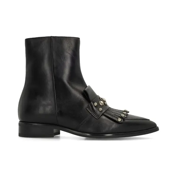Manfield Schwarze Lederstiefeletten Mit Nieten thumbnail