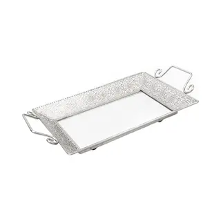 discountershop Rechthoekig Spiegeldienblad 41x22 Cm | Decoratieve Dienbladen | Metalen Dienblad Met Spiegel | Zilver Dienblad
