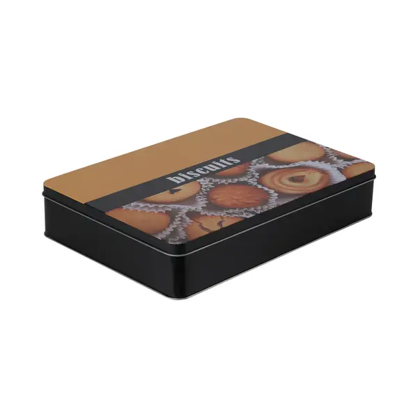 Excellent Houseware Koektrommel - Biscuits - Metaal - Zwart/bruin - 26 X 19 X 5 Cm - Koekblik thumbnail