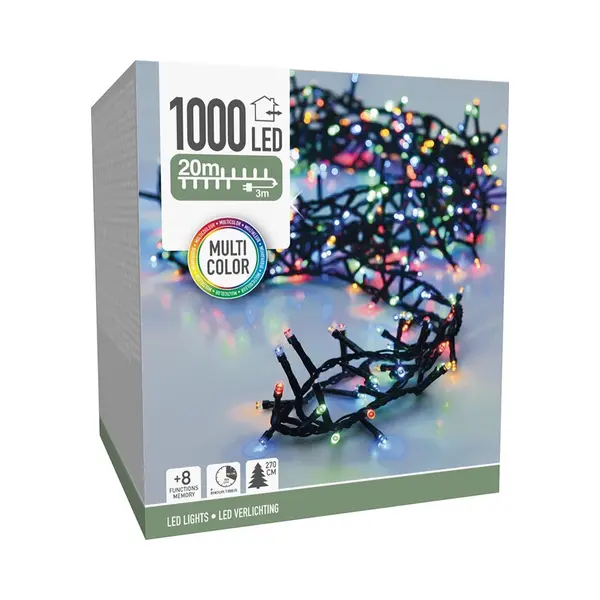 Microcluster Kerstboomverlichting- 1000 Led - 20m - Multicolor - Timer - Lichtfuncties - Geheugen - Buiten -Binnen thumbnail