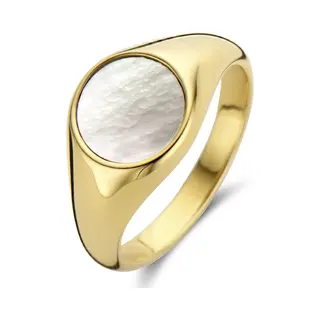CO88 Collection 8CR-10029-52 Stalen Ring - Dames - Parelmoer Inleg - Rond - 9 Mm Doorsnee - Maat 52 - Goudkleurig