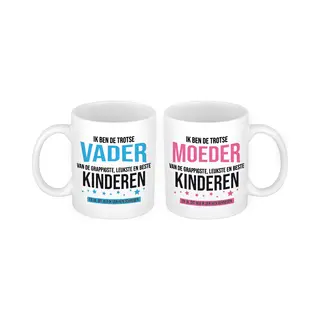 Bellatio Decorations Trotse Moeder En Vader Van De Leukste Kinderen Mok - Cadeau Beker Set Voor Papa En Mama - Moederdag En Vaderdag Cadeautje