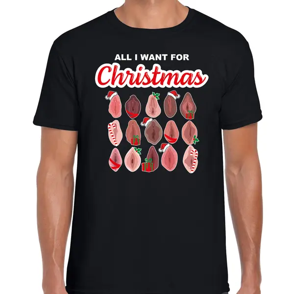 Bellatio Decorations Foute Kersttrui/t-shirt Voor Heren - All I Want For Christmas - Vagina - Zwart Xxl thumbnail