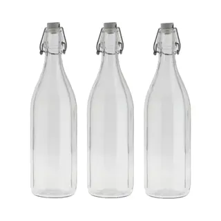 Bormioli Rocco Waterfles Met Beugeldop - 3x - Helder Transparant - 1000 Ml - Giara Home Deco Fles - Weckflessen