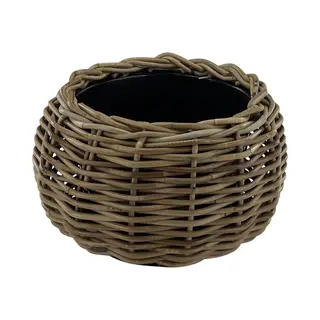 Naturn Living Rotan Plantenmand Bol - ø 29 X 19 Cm - Ronde Drypot Plantenbak Met Waterdichte Binnenpot - Mand Voor Binnenplanten - Bloempot - Mand