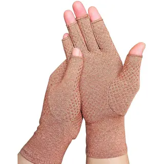 Kangka Reuma Therapeutisce Handschoenen Maat M - Bruin Met Antislip - Compressie Handschoenen Voor Artrose, Reuma, Artritis, Rsi, Cts - Unisex