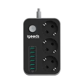 Igoods Premium Stekkerdoos | Contactdoos Met 6USB Ingangen | 1.60M Snoer | Aan/Uitschakelaar | Geschikt Voor Apple / Samsung / Lg / Huawei / Htc
