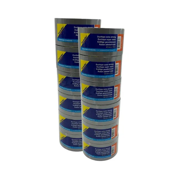 Verlofix Duct Tape - 12 Rollen - 50 Mm Breed - Rol Van 10 Meter - Plakband - Grote Kleefkracht - Zeer Sterk - Waterdichte Tape - Grijs thumbnail