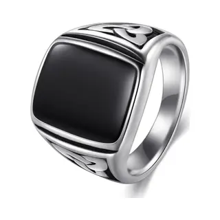 Victorious Zilveren Ring Zwart Natuursteen Heren – Zegelring - Maat 61.5 (19.8mm)