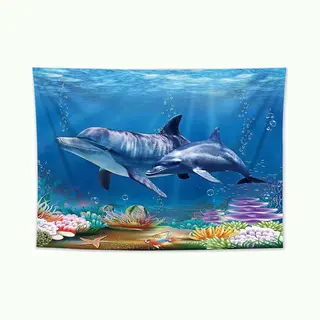 Ulticool - Dolfijn Zee Koraal Dolfijnen - Wandtapijt - 200x150 Cm - Groot Wandtapijt Decoratie - Kinderaccessoires - Decoratie Meisje En Jongen -