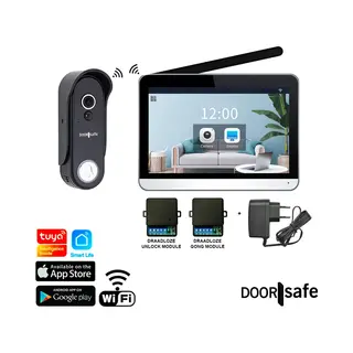 Doorsafe 4656 + Voeding + Wifi & App - Hd Draadloze Internet Camera Deurbel + 7" Touchscherm - Deurbel Op Accu Of Stroom - Draadloos, Langer Bereik -