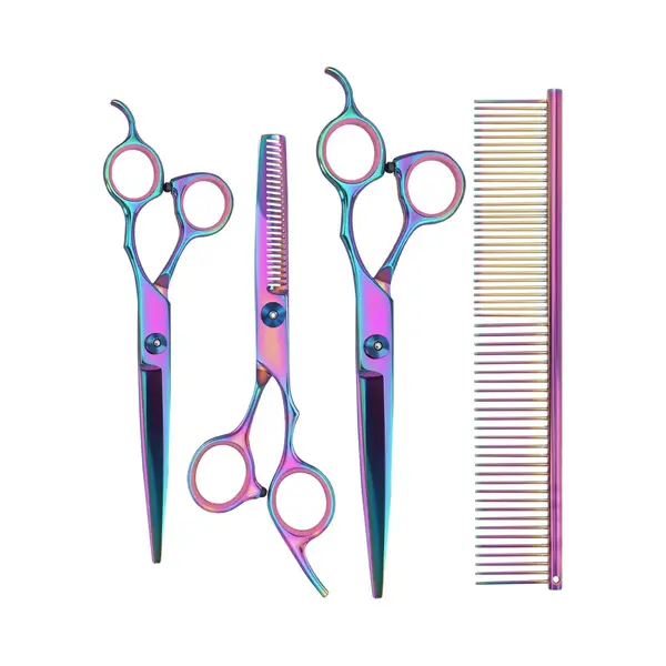 Vacht Vreugde Hondenschaar Set – Effileerschaar, Trimschaar, Gebogen Schaar & Kam – Chameleon thumbnail