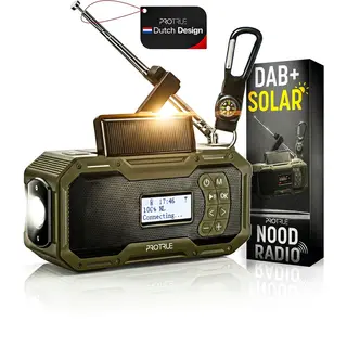 ProTrue Noodradio Solar Opwindbaar - Dab+ / Am / Fm Nood Radio - 5000 MAh Powerbank Zonneenergie - Bouwradio - Badkamer Radio - Noodpakket