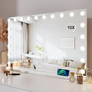 Royals Hollywood Spiegel 100x70CM - 20x Led Lampen - Usb + Usb-C Oplaadpoort - 10x Vergroting - 3 Lichtstanden - Dimbaar - Smart Touch - Hollywood
