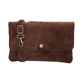 Charm London Mariëlle Schoudertas - Crossbody - Suede - Drie Vakken - Magneetsluiting - Verstelbare Band - Dames - Leren Dames Tas - Bruin