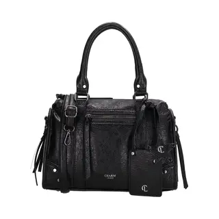 Charm London Berlin Handtas - Voorvak - Achtervak - Schouderband - Pasjesetui - Bagcharm - Dames - Zwart