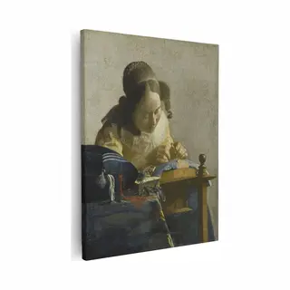 Artaza Canvas Schilderij De Kantwerkster - Johannes Vermeer - 80x100 - Groot - Kunst - Wanddecoratie Woonkamer