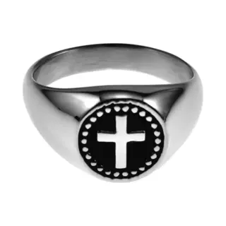 esde2 Zegelring Unisex - Zilverkleurig Rvs - Gepolijst Stalen Ring Met Kruis - Dames - Heren