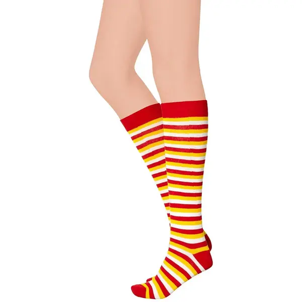 Apollo - Kniekousen Met Strepen - Rood/wit/geel - Maat 41/46 - Kniekousen Oeteldonk - Oeteldonk - Kniekousen Dames - Kniekousen Carnaval - Kniekousen thumbnail
