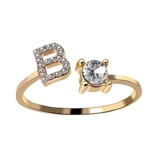 Despora Ring Met Letter - Ring Met Steen - Letter Ring - Ring Letter - Initial Ring - (Zilver 925) Gold-Plated Letter B - Cadeautje Voor Haar