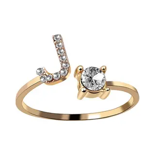 Despora Ring Met Letter - Ring Met Steen - Letter Ring - Ring Letter - Initial Ring - (Zilver 925) Gold-Plated Letter J - Cadeautje Voor Haar