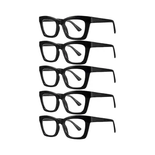 Xyz Eyewear Set Van 5 Leesbrillen +1.00 - Dames - Heren - Leesbrillen - Trendy - Lees Bril - Leesbril Met Sterkte - Voordeel - Groot Montuur - Zwart -